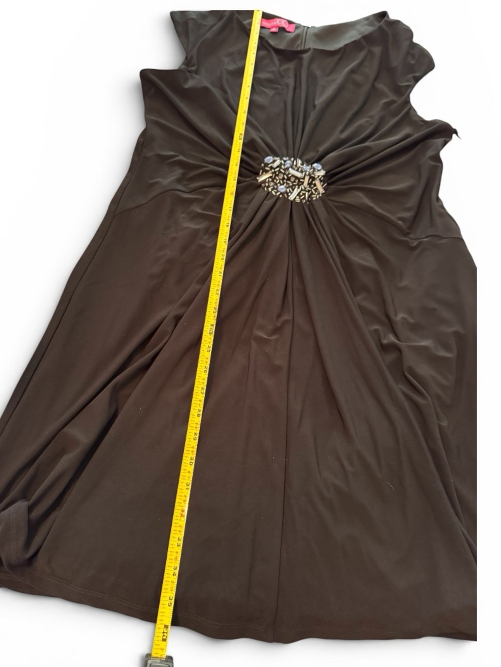 NWT Nine & Co. Black Ruched Sheath Dress with Beaded Waist Detail - Cap Sleeve - Picture 11 of 14